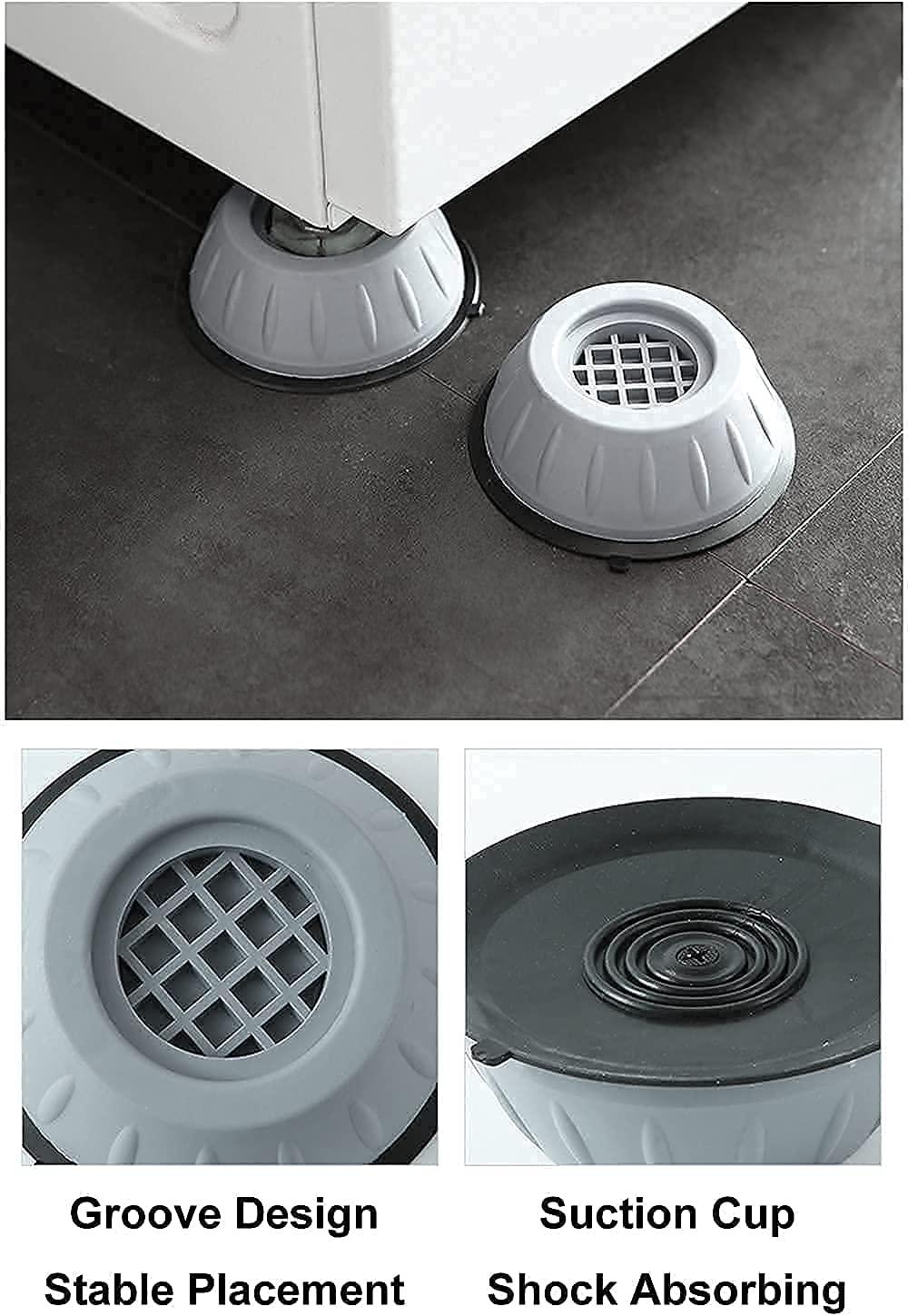 Gray rubber foot with groove design and suction cup for stable placement and shock absorption on a tiled floor.