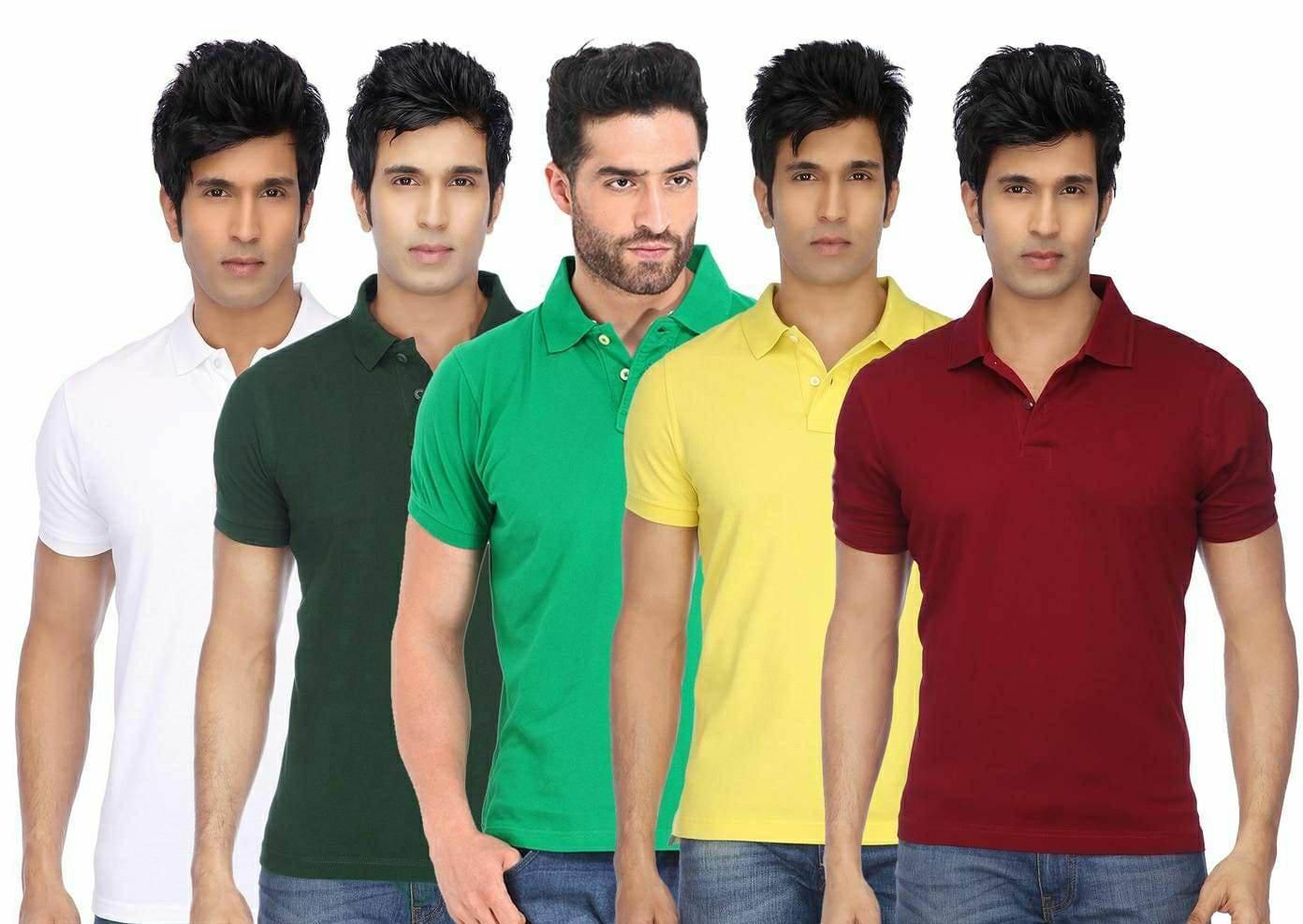 Poly Cotton Solid Half Sleeves Mens Polo T-shirt (Pack of 5) - Pass Ka Bazaar