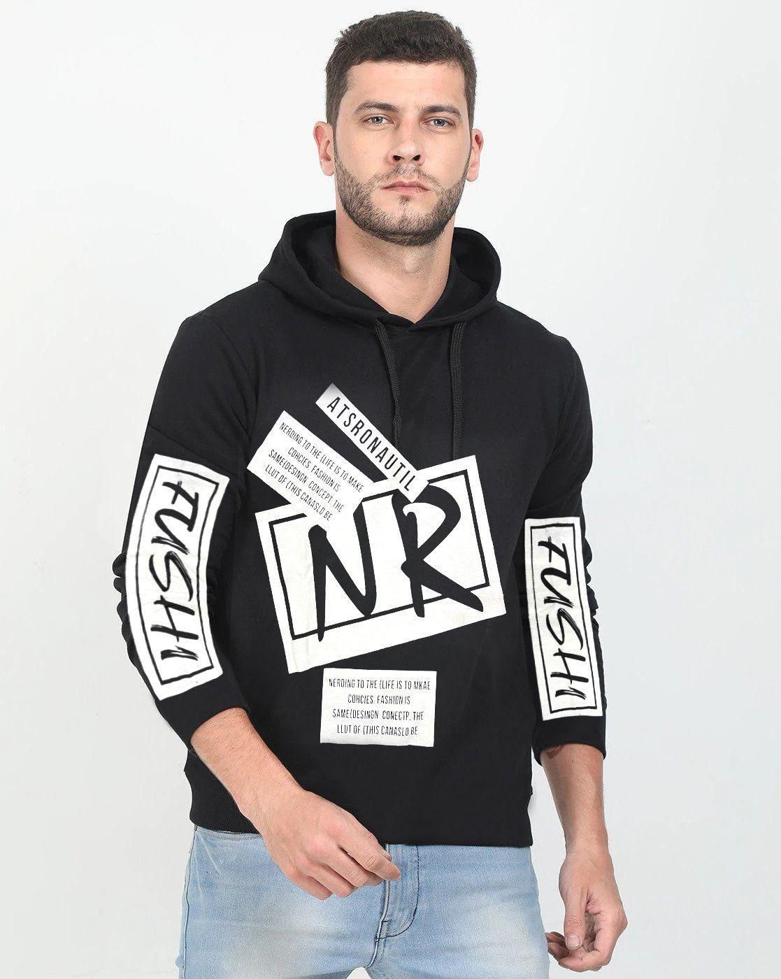 Cotton Blend Printed Full Sleeves Mens Hooded Neck T-Shirt - Pass Ka Bazaar