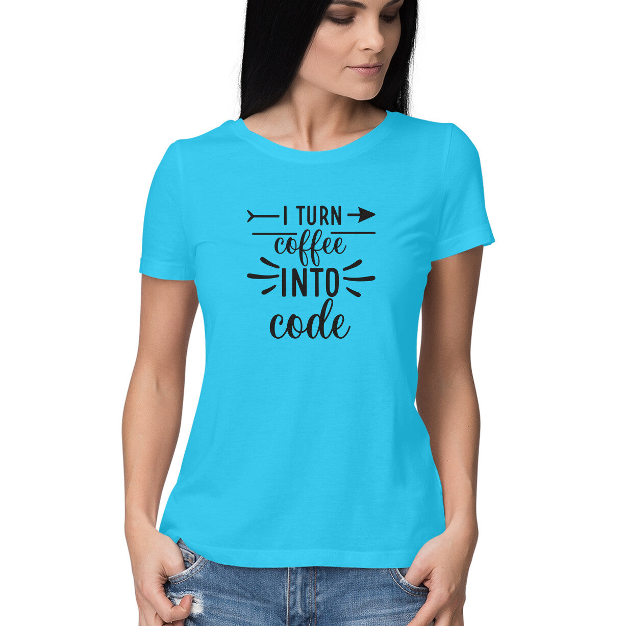 Women T-shirt Coffee to Code - Pass Ka Bazaar