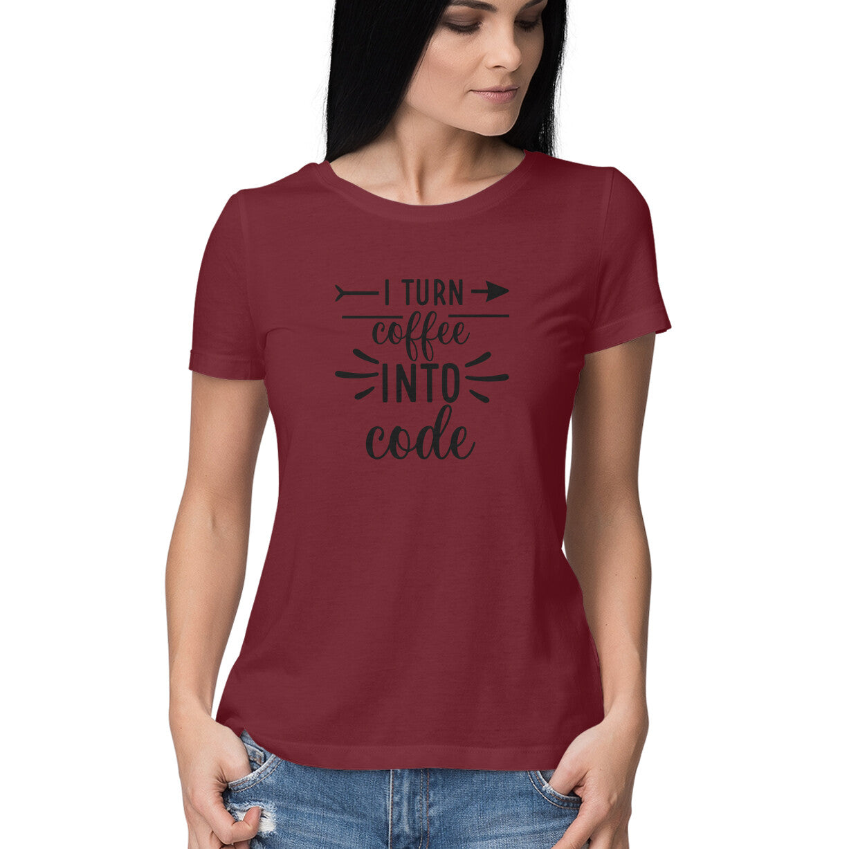 Women T-shirt Coffee to Code - Pass Ka Bazaar
