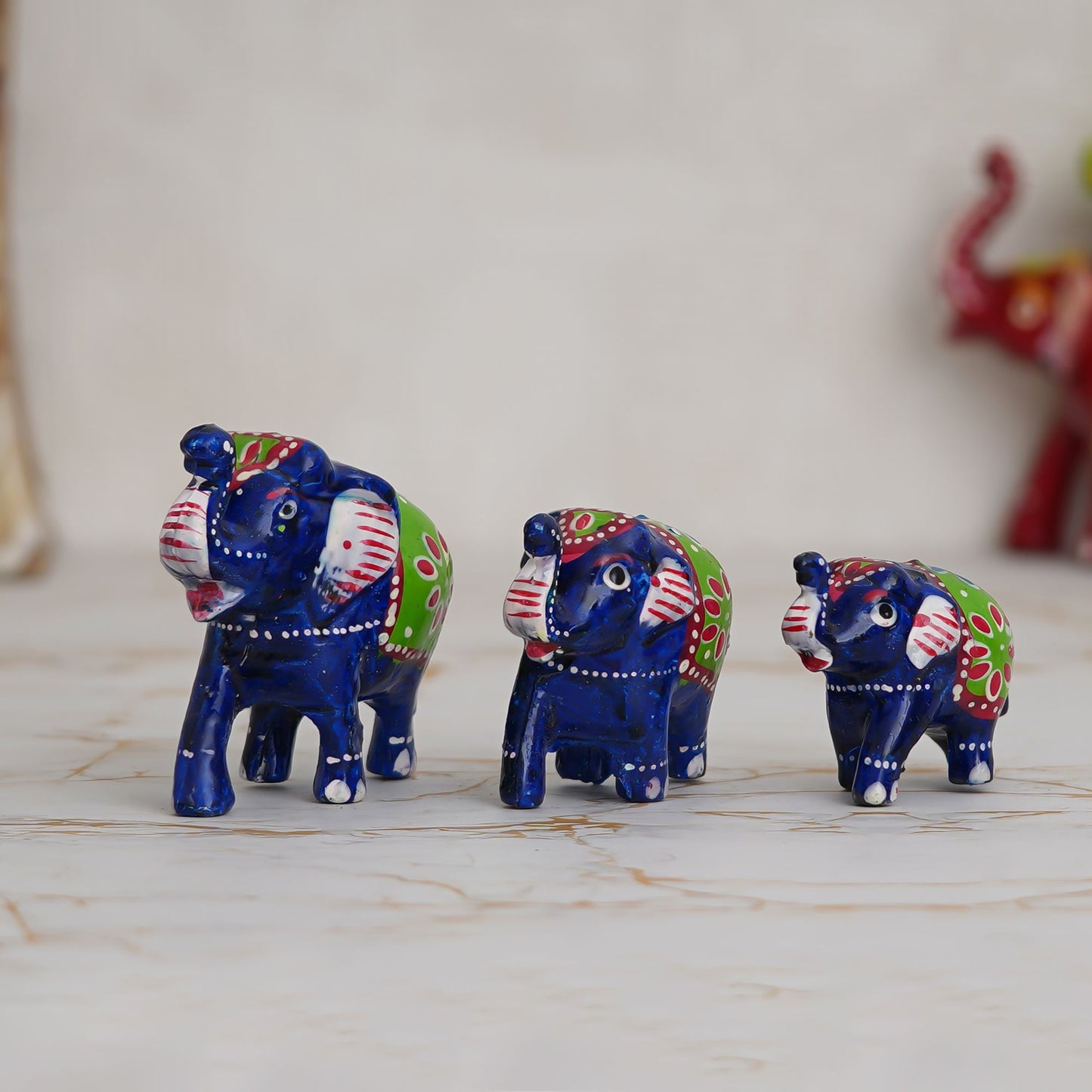 Set of 3 Multicolor Elephant Statues Animal Figurines Decorative Showpieces - Pass Ka Bazaar