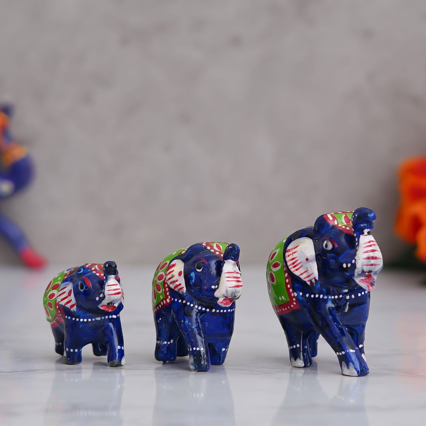 Set of 3 Multicolor Elephant Statues Animal Figurines Decorative Showpieces - Pass Ka Bazaar