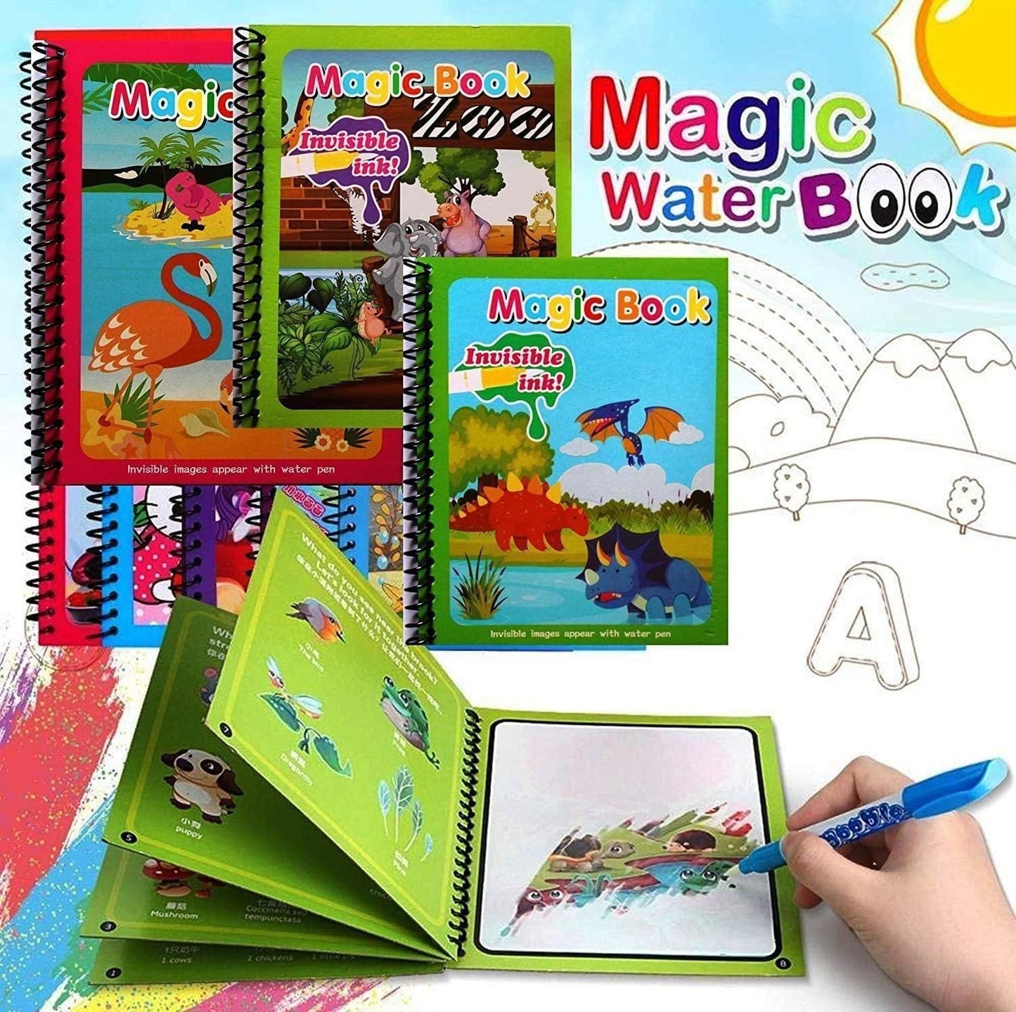 Water Coloring Book Doodle with Magic Pen Painting Board - Pass Ka Bazaar