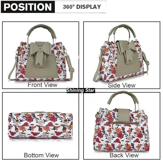 Shining Star Women's Floral Printed Handheld Bag (Pista) - Pass Ka Bazaar
