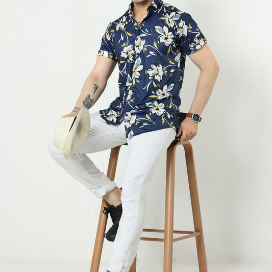 Men Regular Fit Floral Print Spread Collar Casual Shirt