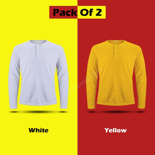 Cotton Solid Styled Neck Neck Full Sleeves T-Shirt (Pack of 2)