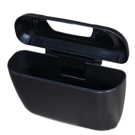 Black plastic case with a handle on a white background