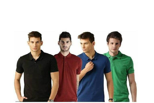 Poly Cotton Solid Half Sleeves Mens Polo T-shirt (Pack of 4) - Pass Ka Bazaar