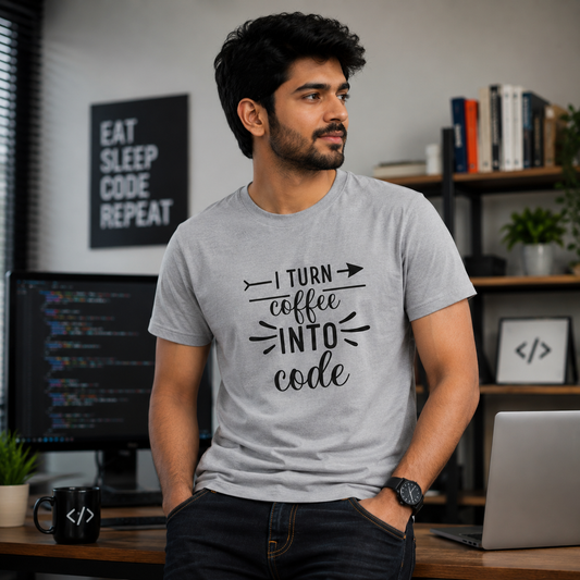Coffee Into Code Men's Round Neck T-Shirt | Programmer Graphic Tee