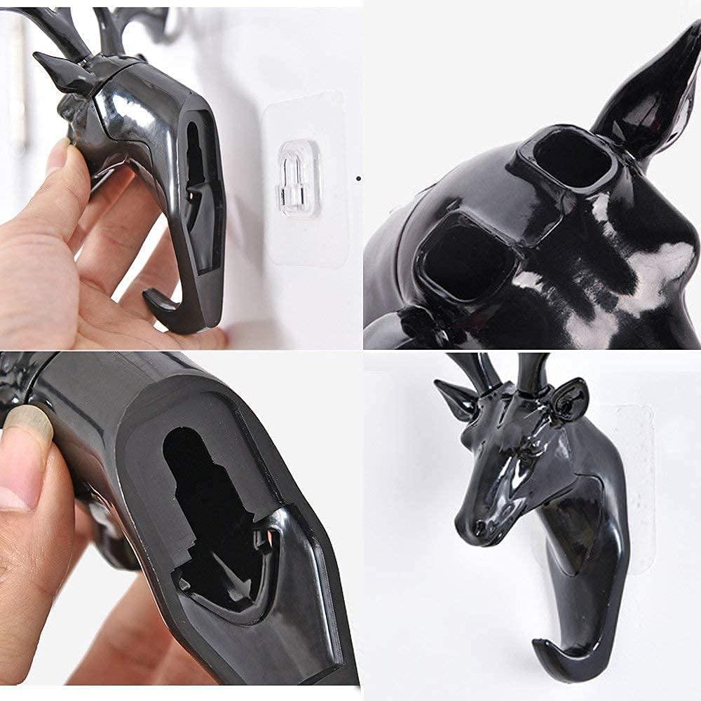 Deer Head Hanging Plastic, Keys Sticky Holder (Black)