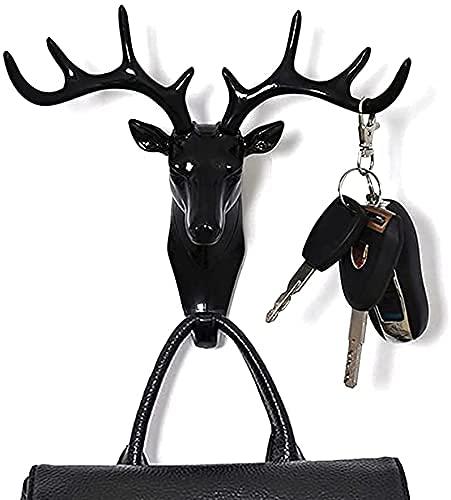 Deer Head Hanging Plastic, Keys Sticky Holder (Black)