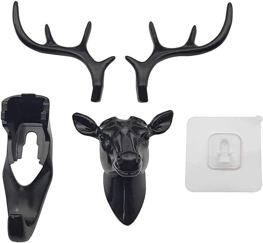 Deer Head Hanging Plastic, Keys Sticky Holder (Black)