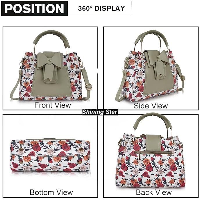 Shining Star Women's Floral Printed Handheld Bag (Pista)